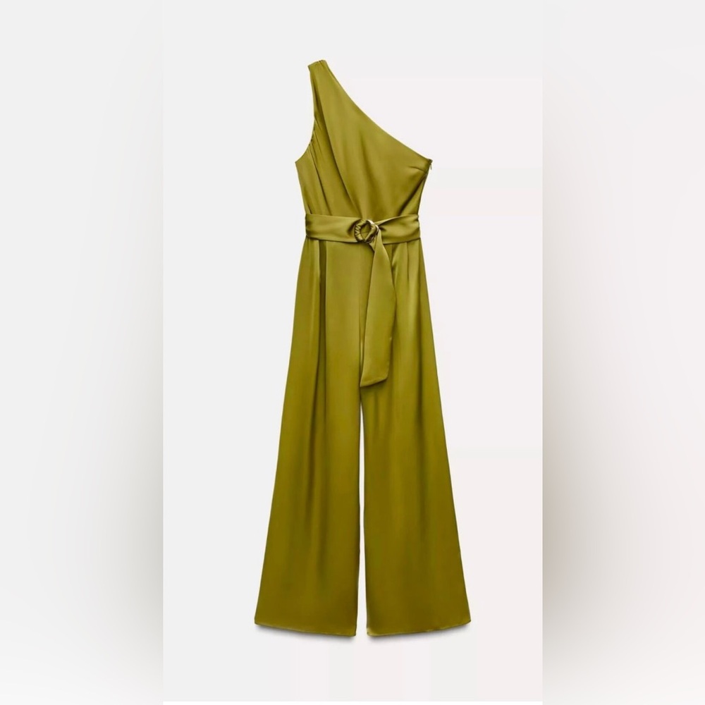 Zara Green One-Shoulder Jumpsuit with Belt